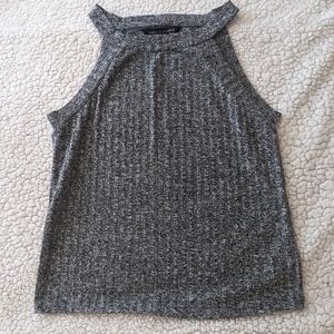 Grey Ribbed High Neck Tank